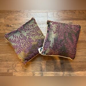 Set of Two Luxurious Botanical Accent Pillows in Purple and Brown
